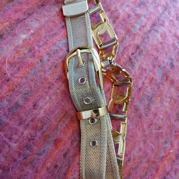 Vintage Metal & Mesh Belt Sz Small 28 to 30" Waist Unisex Silver & Gold Tones - Picture 9 of 9